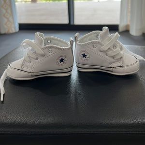 Baby White Leather Converse High Top shoes